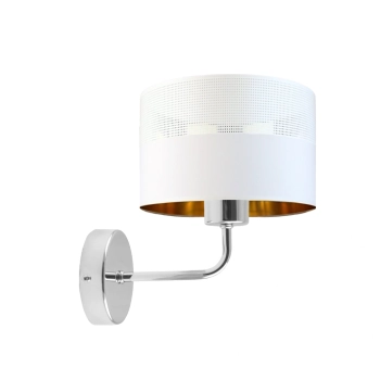 Lysne Modena Glam kinkiet E27 abażur biały z ażurem i złotym wnętrzem, stelaż chrom