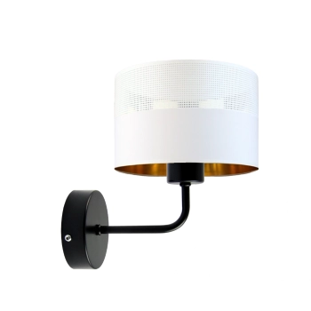 Lysne Modena Glam kinkiet E27 abażur biały z ażurem i złotym wnętrzem, stelaż czarny