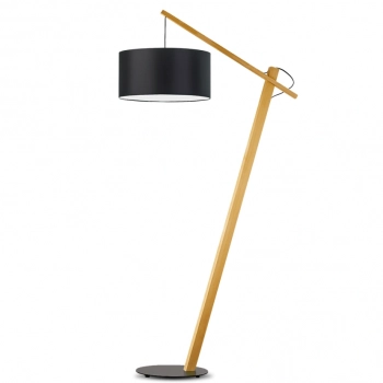 Torino lampa podłogowa E27 abażur czarny, stelaż dąb
