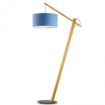 Torino lampa podłogowa E27 abażur niebieski, stelaż dąb