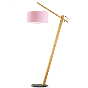 Torino lampa podłogowa E27 abażur różowy, stelaż dąb