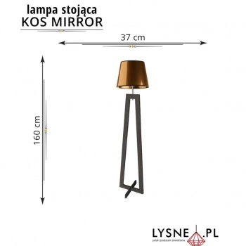 Kos Mirror lampa podłogowa drewniana E27 abażur miedziany, stelaż czarny