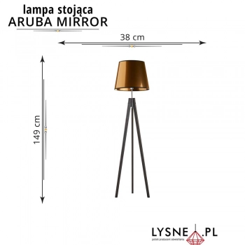 Aruba Mirror lampa podłogowa drewniana E27 abażur miedziany, stelaż czarny