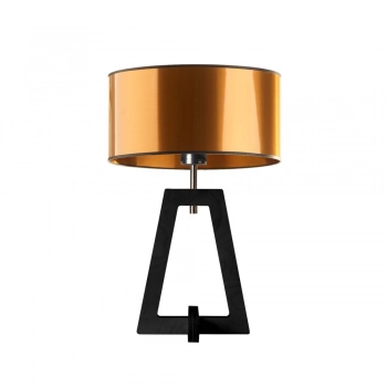 Clio Mirror lampka stołowa Lysne E27 abażur złoty lub miedziany, stelaż czarny drewniany