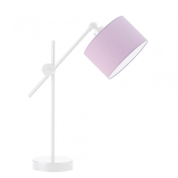 Lysne Mali regulowana lampka stołowa E27 abażur jasny fioletowy, stelaż biały