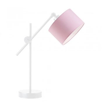 Lysne Mali regulowana lampka stołowa E27 abażur różowy, stelaż biały