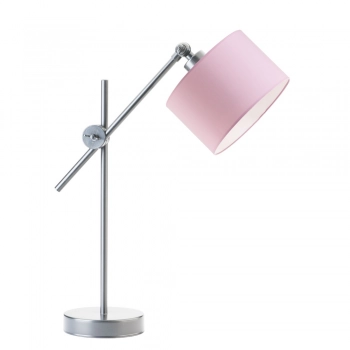 Lysne Mali regulowana lampka stołowa E27 abażur różowy, stelaż srebrny