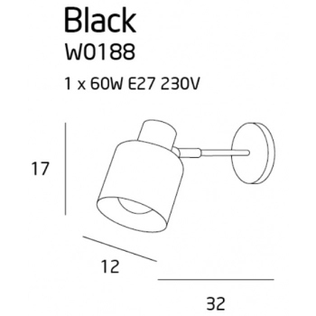 Black kinkiet E27 W0188 czarny