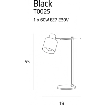Black lampka biurkowa E27 T0025 czarna
