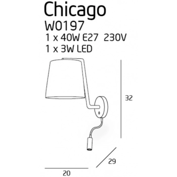 Chicago II kinkiet E27 LED W0197 czarny