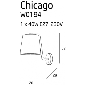 Chicago kinkiet E27 W0194 czarny