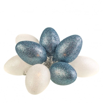 Duze plastikowe jajka wielkanocne LED z brokatem biało-szare EKD3938 Milagro