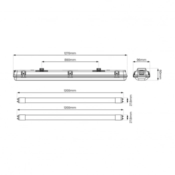 Oprawa hermetyczna Zestaw 2x120cm odbłyśnik 2x18W 4000K 2x1850lm EKH9835