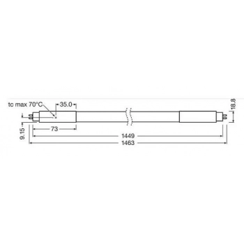 Tuba LED 1449mm T5 18W/840 G5 2800lm 4000K AC (zamiennik świetlówki T5 35W/840 G5) wymaga bezpośredniego doprowadzenia 230V (L, N) do nóżek tuby