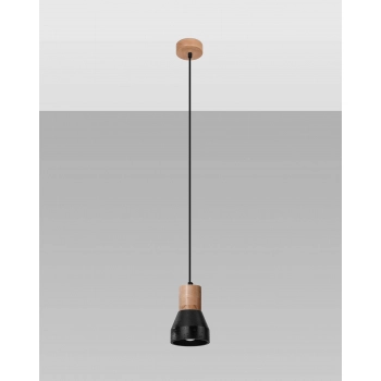 Sollux Qubic lampa wisząca betonowa czarna z drewnem E27 SL.0963