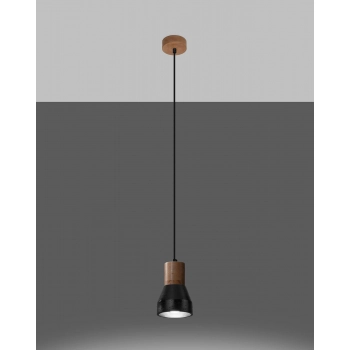 Sollux Qubic lampa wisząca betonowa czarna z drewnem E27 SL.0963