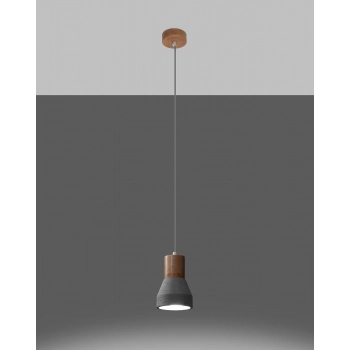 Sollux Qubic lampa wisząca betonowa z drewnem E27 szara SL.0964