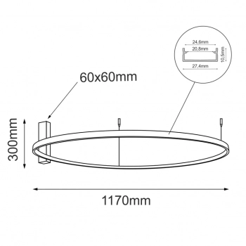 Agari 117 lampa sufitowa czarny 117cm 3000K 1350