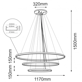 Agari Multi 3 117-87-57 lampa wisząca złota 117cm 3000K 5420