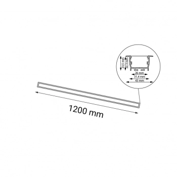 Hiate Line lampa wpuszczana 120cm LED 24W 2930lm 3000K czarna 1828