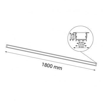 Hiate Line lampa wpuszczana 180cm LED 36W 4396lm 3000K czarna 1836