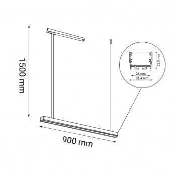 Hiate Line lampa wisząca czarna 90cm 3000K 1844