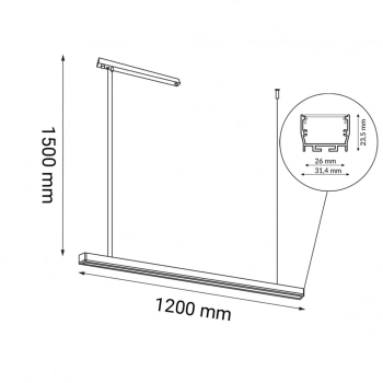 Hiate Line lampa wisząca 120cm LED 24W 2930lm 3000K czarna 1848