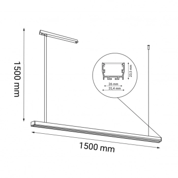 Hiate Line lampa wisząca 150cm LED 30W 3663lm 3000K czarna 1852