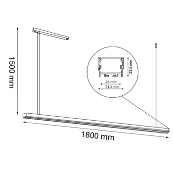 Hiate Line lampa wisząca 180cm LED 36W 4396lm 3000K czarna 1856