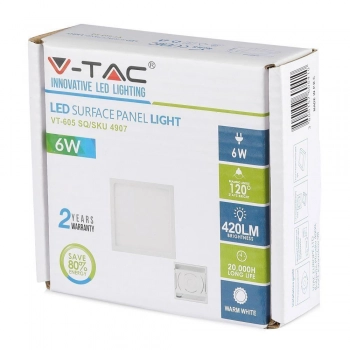 Panel natynkowy kwadratowy 90x90 LED 6W 420lm 6000K biały VT-605SQ