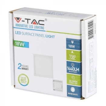 Panel natynkowy kwadratowy 190x190mm LED 18W 1500lm 3000K biały VT-1805SQ