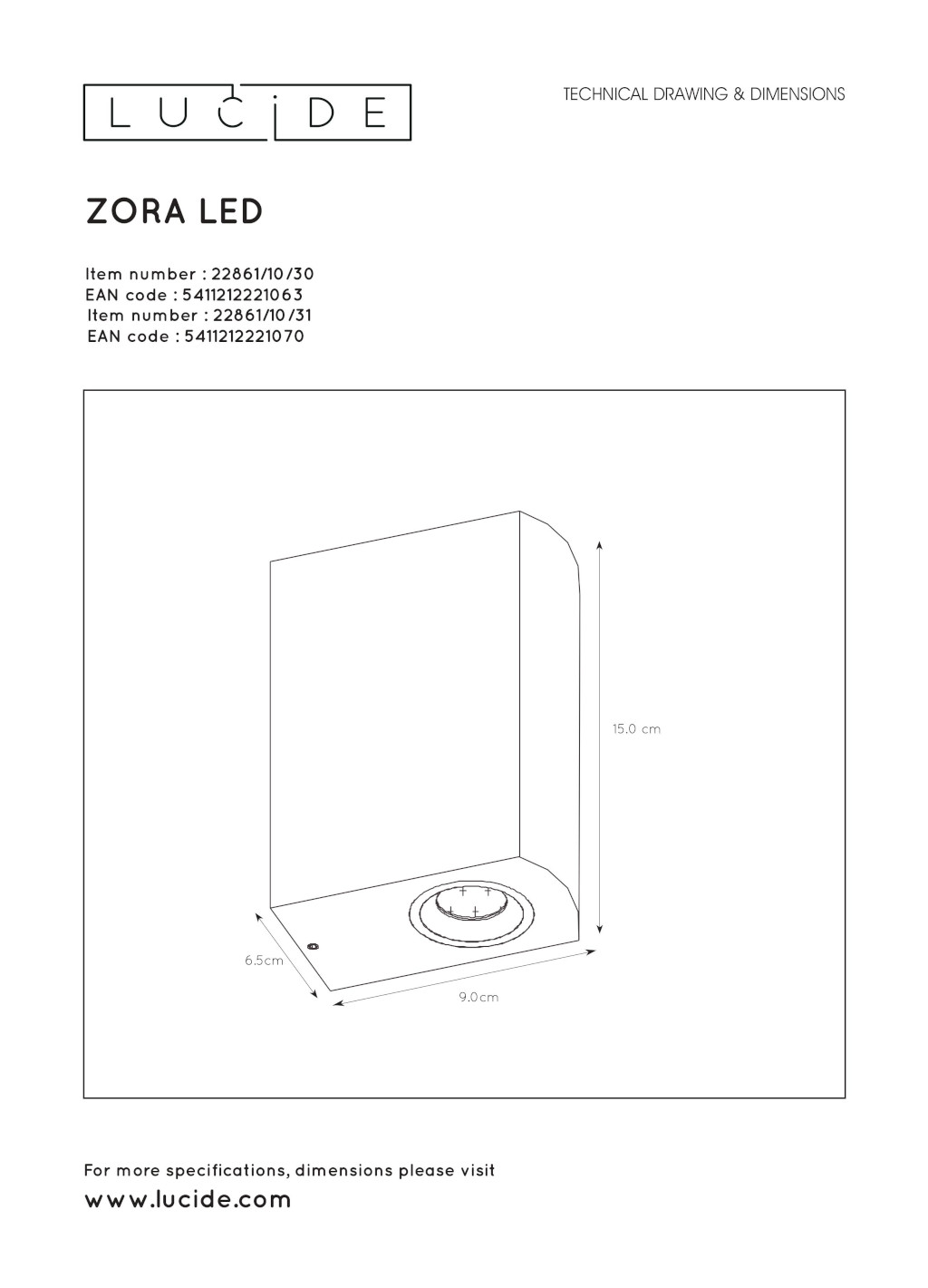 Kinkiet Zora-LED 22861/10/30 2xGU10 wymiary