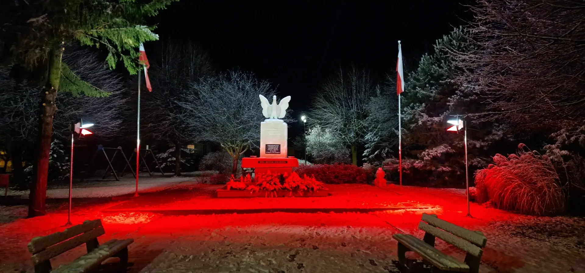 Oświetlenie pomnika. Lampy LED 50W białe i czerwone