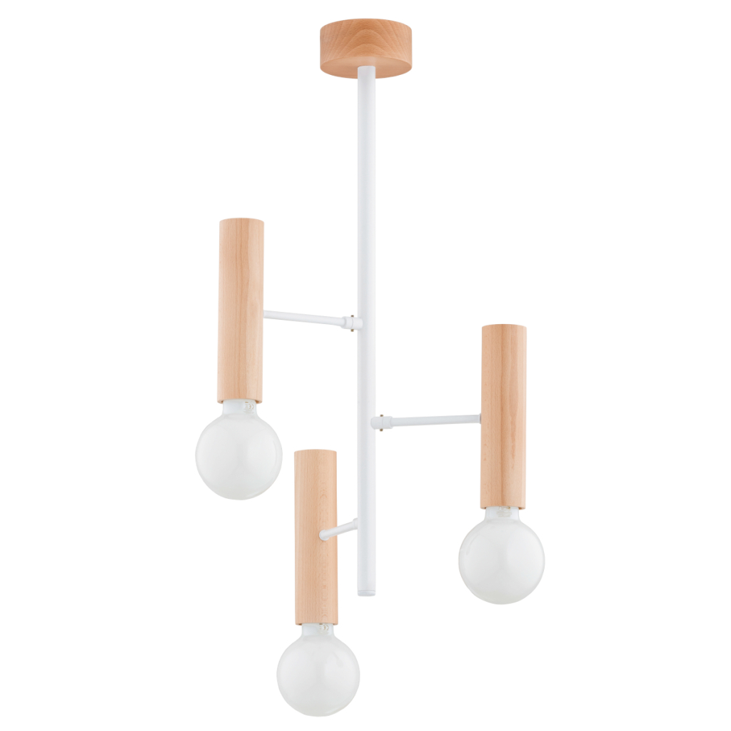 Flara lampa sufitowa 3xE27 drewniana biała w stylu japandi