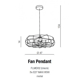 Fan lampa wisząca 5xE27 60W FLMD02 + LED GRATIS