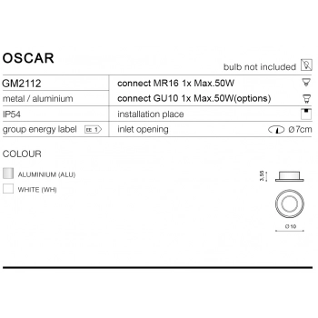 OSCAR wpust IP44 GM2117 WH biały + LED GRATIS