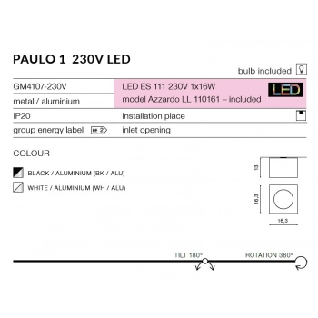 Paulo 1 lampa sufitowa ES111 GU10 GM4107 BK/ALU + LED GRATIS