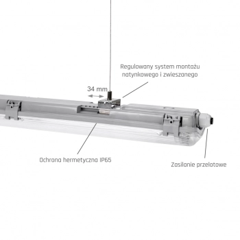 Limea Slim Hermetyk 2xG13 tuba LED 60cm IP65 szara