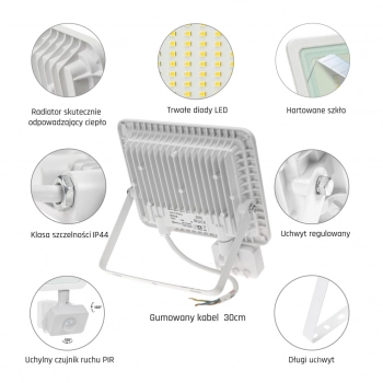 Noctis Lux 2 naświetlacz 50W 4000lm światło zimne białe IP44 biały czujnik ruchu PIR