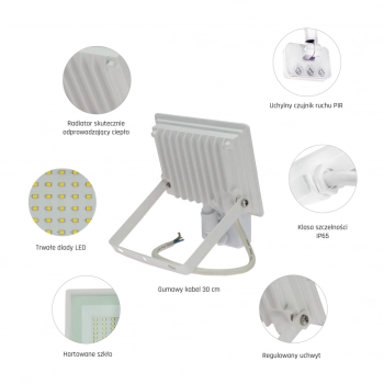 Noctis Lux 3 naświetlacz 30W 2700lm światło ciepłe białe IP44 biały czujnik ruchu PIR