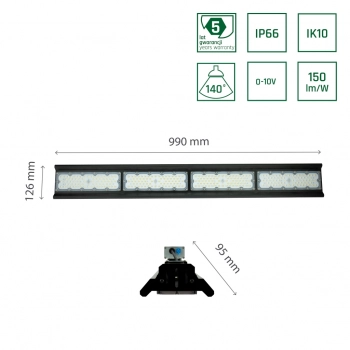 Halls Line High Bay 200W 300000lm światło neutralne białe IP66 IK10 czarny 0-10V