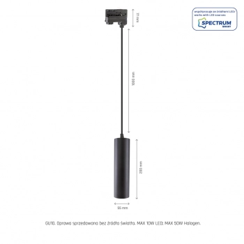 Madara Mini II GU10 lampa wisząca na szynoprzewód 3F czarna