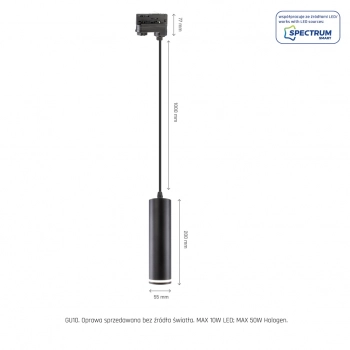 Madara Mini Ring lampa wisząca GU10 na szynoprzewód 3F czarna
