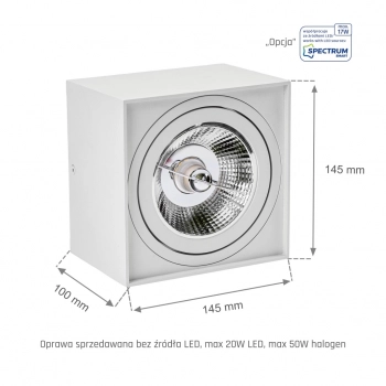 Chloe GU10 AR111 lampa sufitowa biała kwadratowa ruchoma