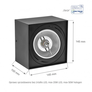 Chloe GU10 AR111 lampa sufitowa czarna kwadratowa ruchoma
