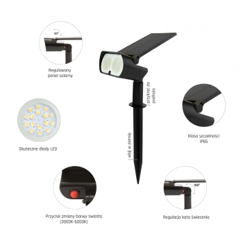 Oculus Solaris stojąca wbijana 200lm CCT IP65 czarna
