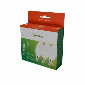Żarówka LED świecowa E14 6W 490lm światło ciepłe białe 3-PACK WOJ+13026_3PACK SpectrumLED