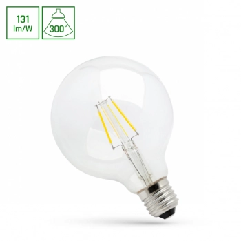 Żarówka LED GLOB G125 E27 8W 1050lm COG światło neutralne białe przeźroczysta WOJ+14341 SpectrumLED