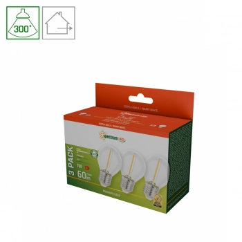 Żarówka LED kulka E27 1W 60lm COG światło ciepłe białe przeźroczysta 3-PACK WOJ+14581_3PACK SpectrumLED