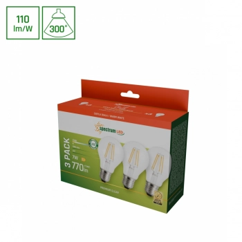 Żarówka LED GLS E27 7W 770lm COG światło ciepłe białe przeźroczysta 3-PACK WOJ+14599_3PACK SpectrumLED